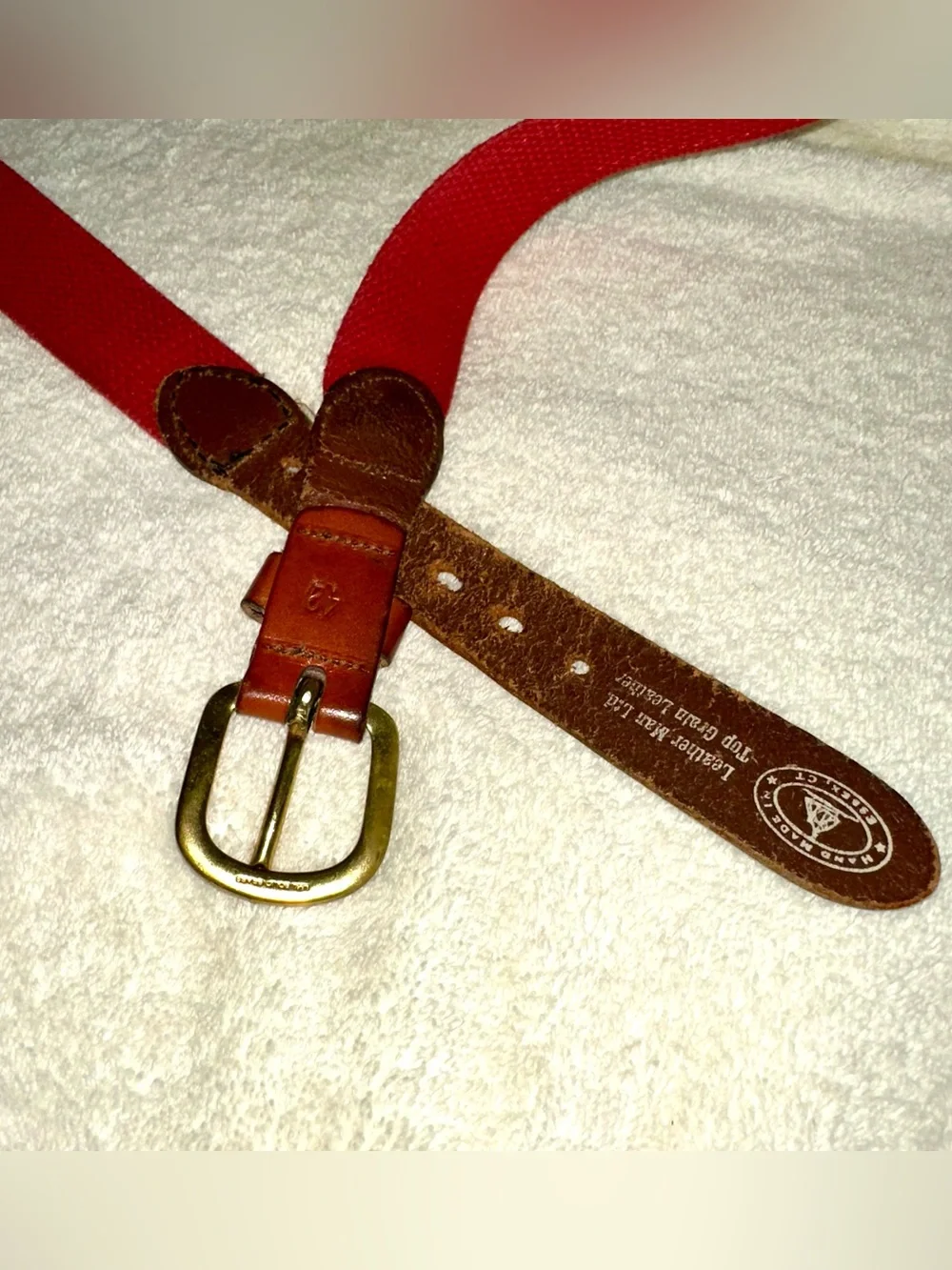 Vintage Leather Man Ltd Sailboat Ribbon Canvas Belt Brass Size 42